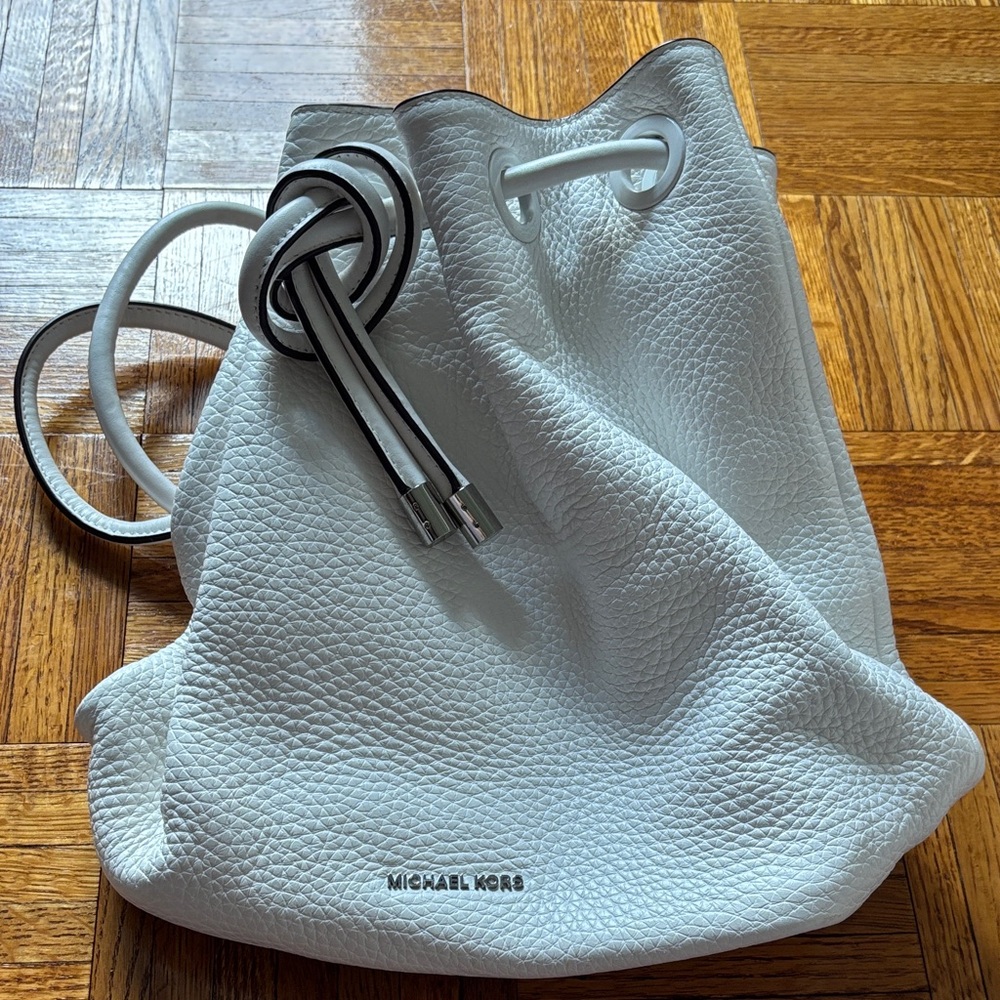 Michael Kors Textured White Drawstring Shoulder Backpack